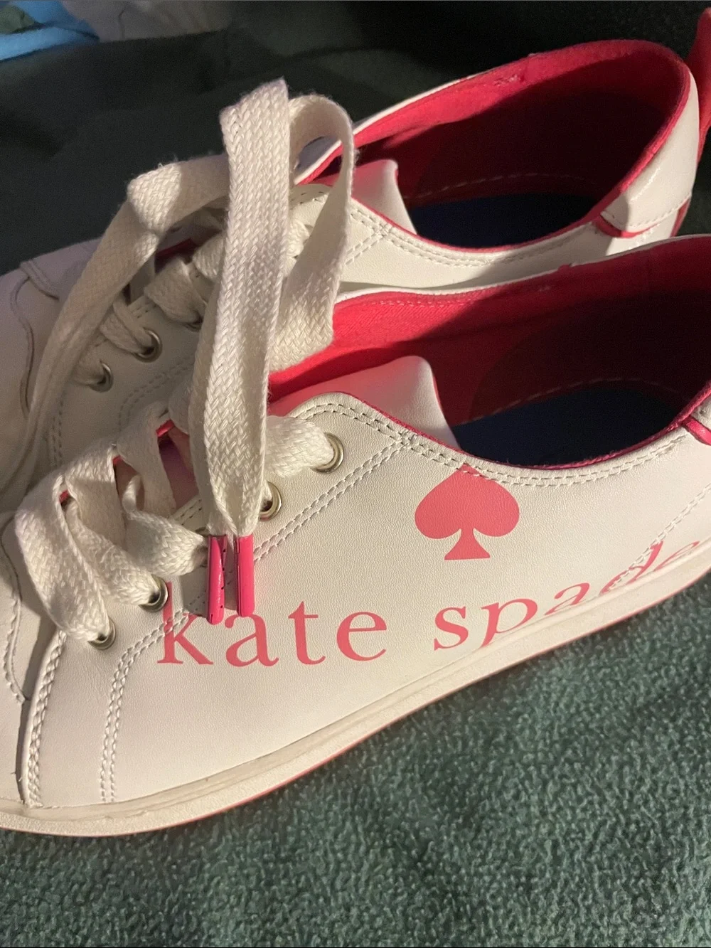 Kate Spade  White and Pink Logo Lace-Up Kids Sneakers